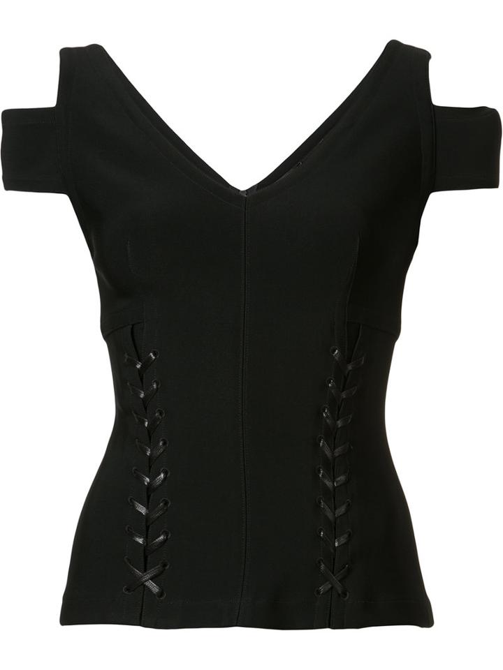 Yigal Azrouel Cold Shoulder Lace Up Top, Size: 4, Blue, Spandex/elastane/viscose/polyimide