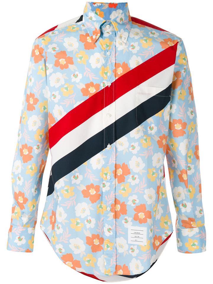 Thom Browne Floral Print Shirt, Men's, Size: 2, Blue, Cotton