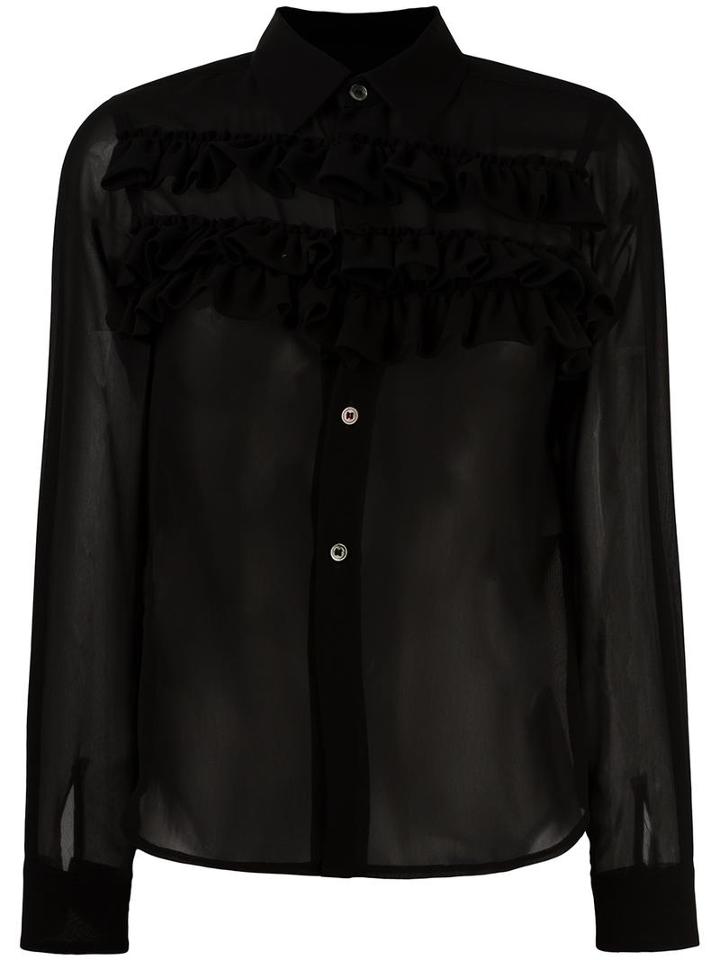 Comme Des Garçons Comme Des Garçons Ruffle Row Semi Sheer Shirt, Size: Xs, Black, Polyester