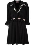 Giamba Embroidered Ruffle Dress - Black