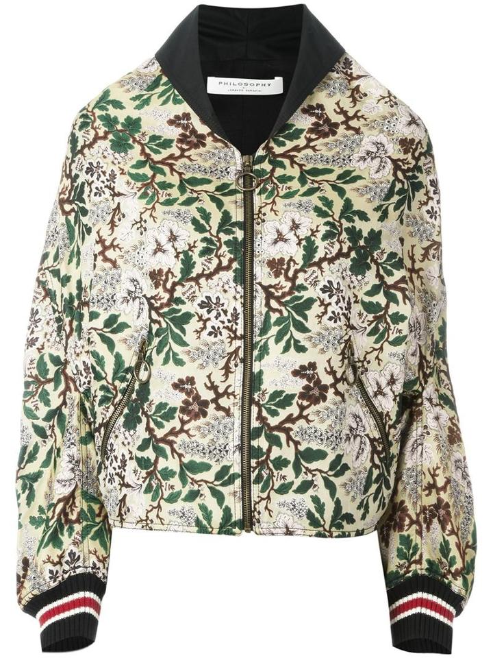 Philosophy Di Lorenzo Serafini Leaves Pattern Zipped Jacket, Women's, Size: 40, Polyester/cotton/polyamide/cotton