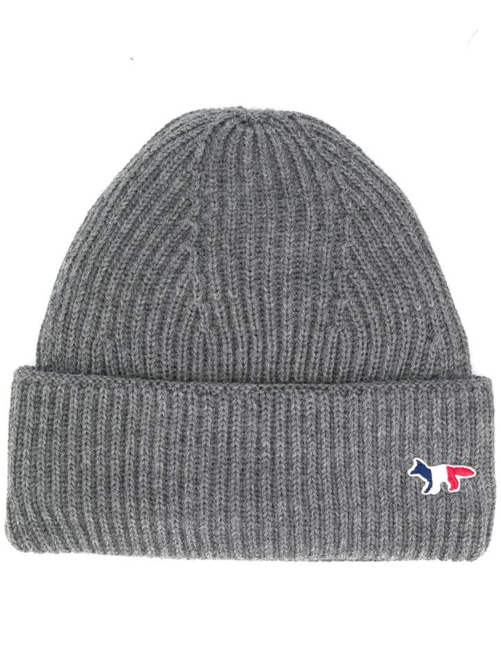 Maison Kitsuné Fox Patch Knitted Hat - Grey
