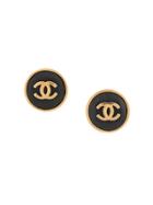 Chanel Vintage Round Logo Earrings - Black