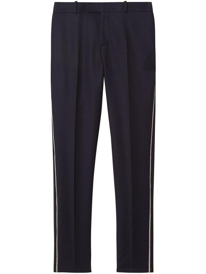Burberry Slim Fit Bullion Stripe Wool Twill Tailored Trousers - Blue