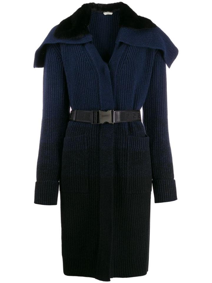 Fendi Long Belted Knitted Coat - Blue