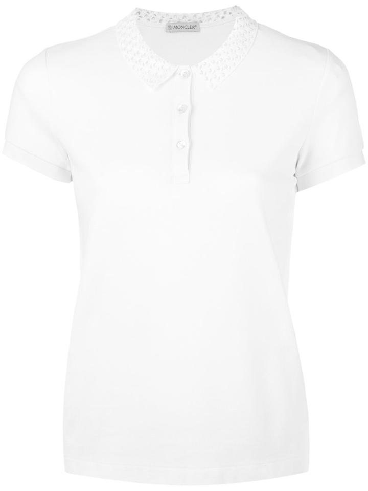 Moncler Cut Out Collar Polo Shirt, Women's, Size: Xl, White, Cotton