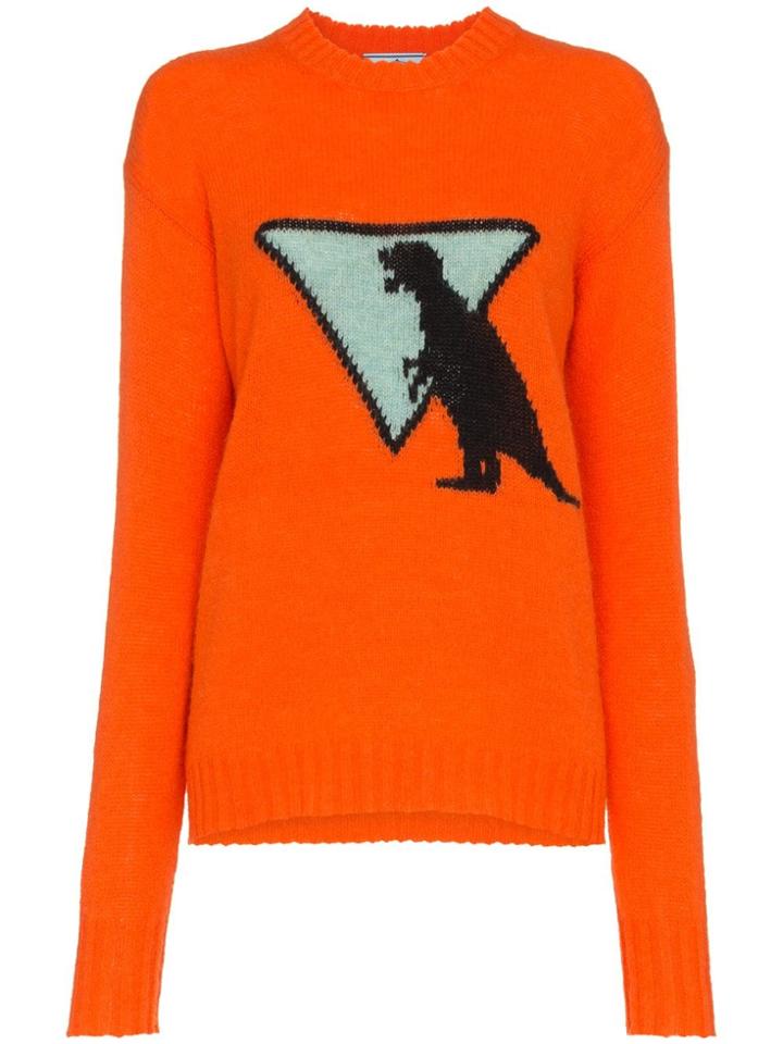 Prada Dino Woven Crew Neck Sweater - Yellow & Orange