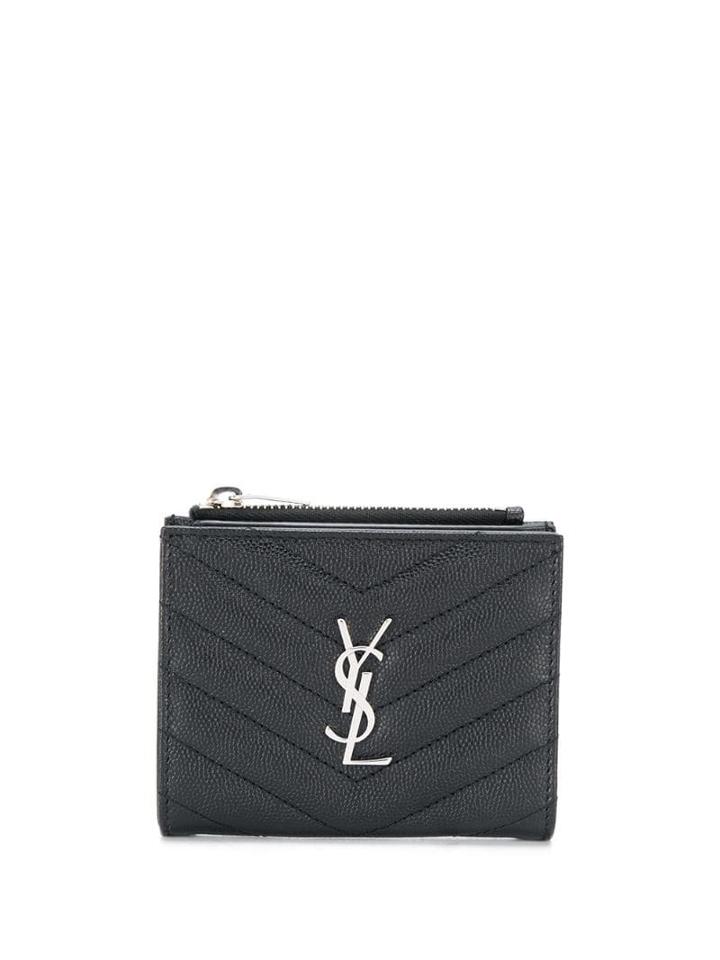 Saint Laurent Quilted Monogram Wallet - Black