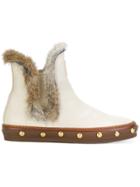 Baldinini Studded Fur Ankle Boots - White