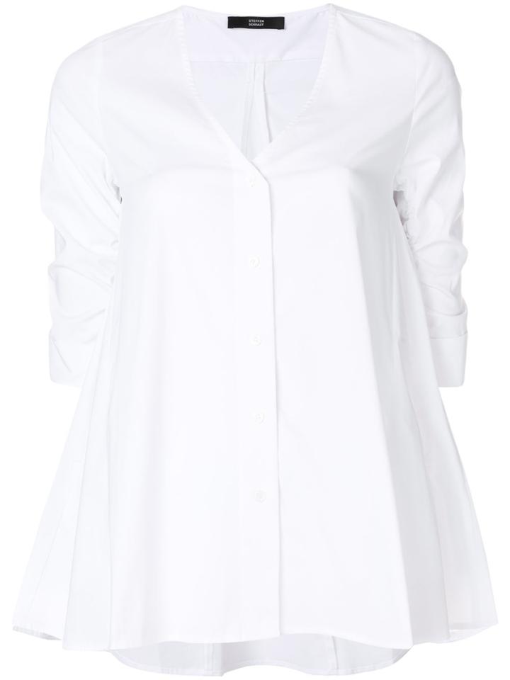 Steffen Schraut Gathered Sleeves Collarless Shirt - White