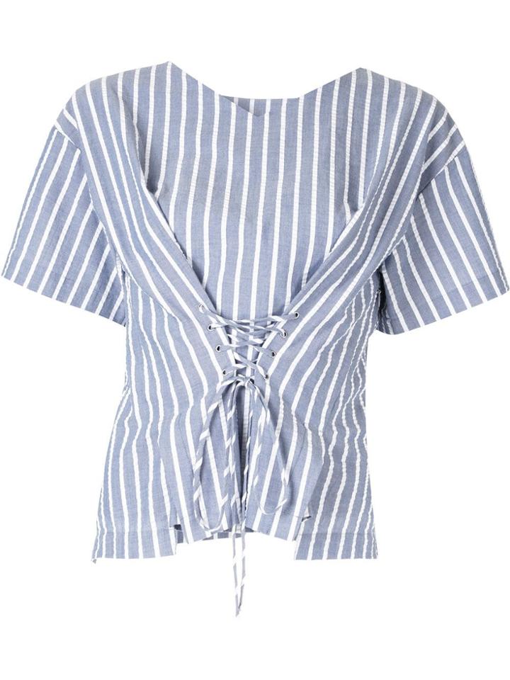Portspure Striped Lace-up Top - Blue