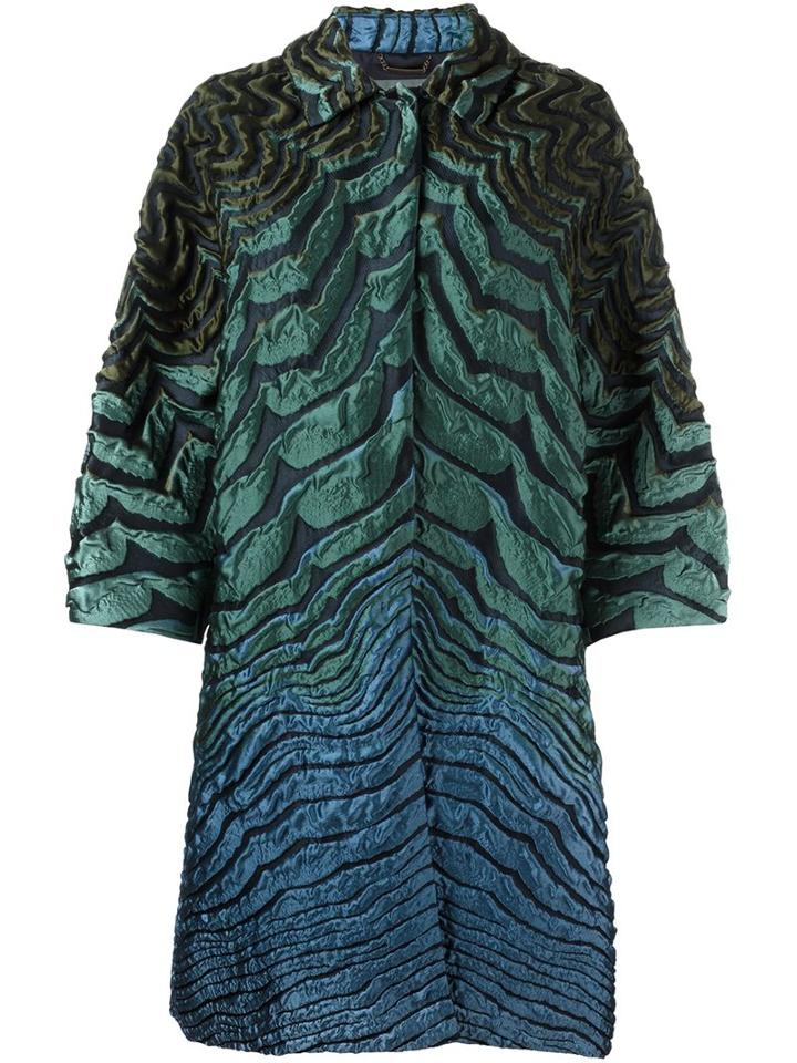 Alberta Ferretti Metallic Ruched Effect Coat, Women's, Size: 44, Blue, Polyester/nylon/silk/acetate