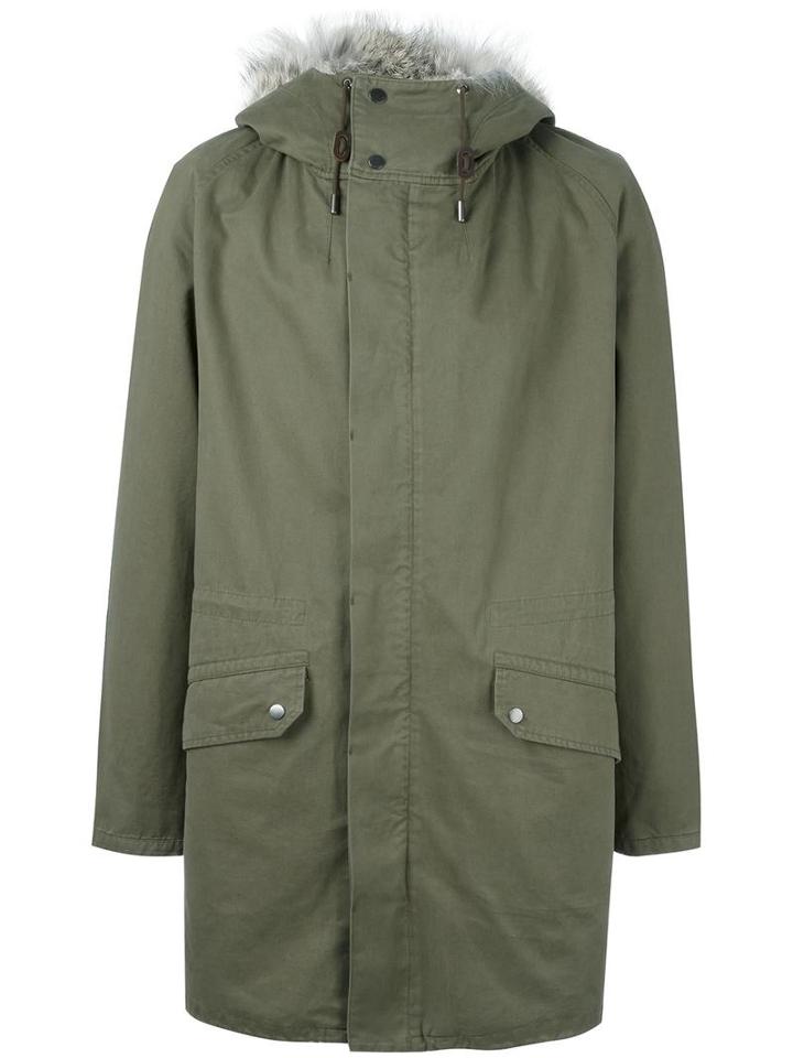 Yves Salomon Homme Classic Parka, Adult Unisex, Size: 50, Green, Cotton/rabbit Fur/coyote Fur/wool
