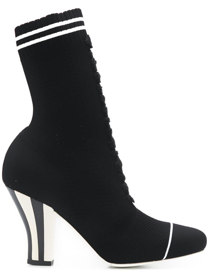 Fendi Knitted Lace-up Boots - Black