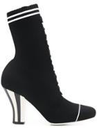 Fendi Knitted Lace-up Boots - Black
