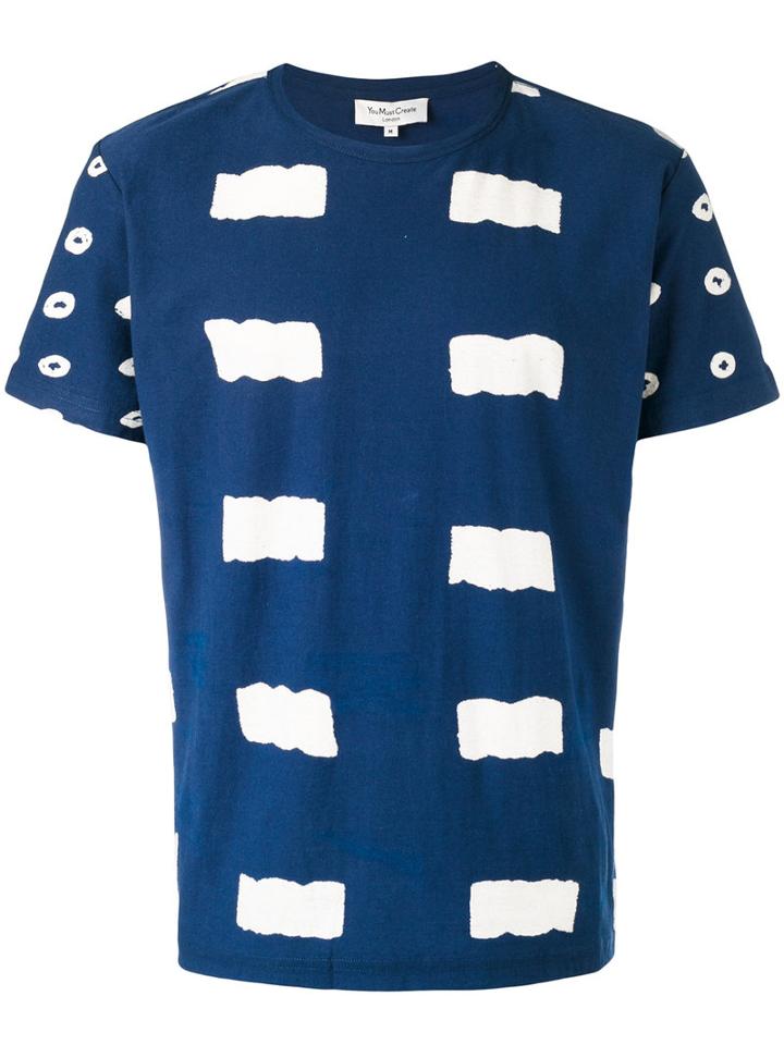 Ymc Patterned T-shirt, Men's, Size: Small, Blue, Cotton