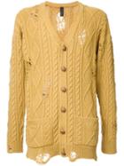 Miharayasuhiro Distressed Aran Knit Cardigan, Men's, Size: 46, Yellow/orange, Acrylic/wool