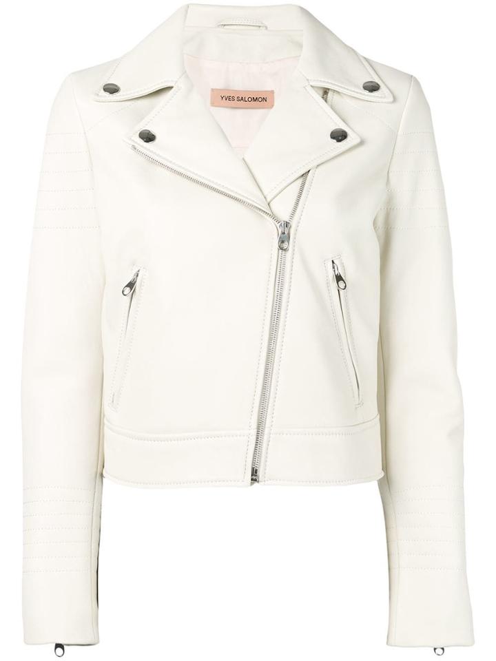 Yves Salomon Leather Biker Jacket - Neutrals
