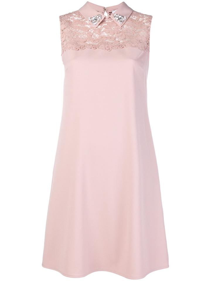 Blugirl Embellished Lace Insert Dress - Pink & Purple