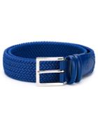 Canali Woven Buckle Belt, Men's, Size: 85, Blue, Leather/cotton