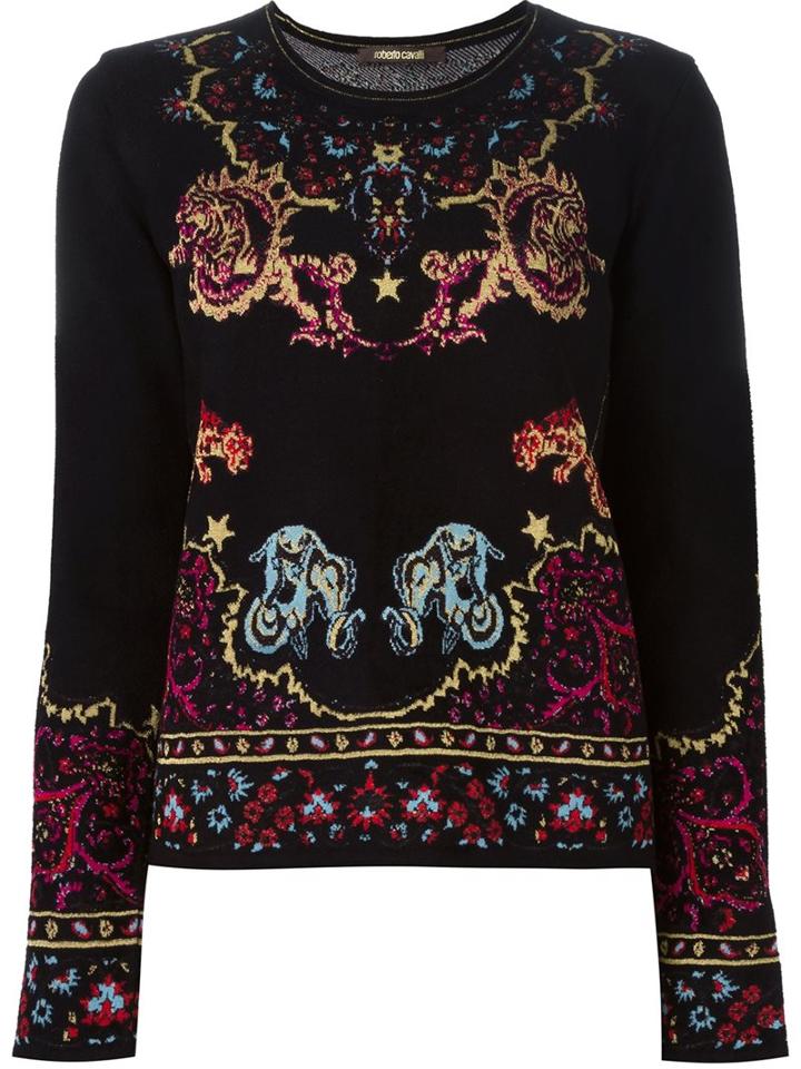 Roberto Cavalli Intarsia Jumper, Women's, Size: 40, Black, Polyamide/polyester/viscose/virgin Wool