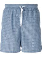 Kiton Geometric Print Swim Shorts, Men's, Size: 56, Blue, Polyester
