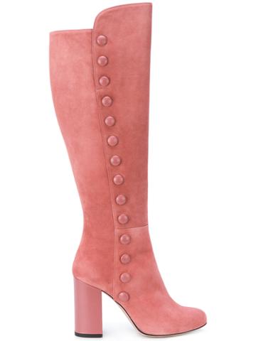 Francesca Mambrini Decorative Lateral Button Boots - Pink & Purple