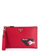Prada Printed Saffiano Leather Pouch - Red