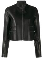 Fendi Ff Logo Leather Jacket - Black
