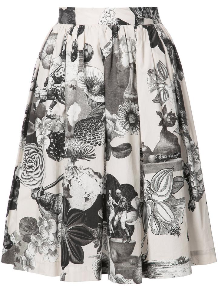 Msgm Floral Print Gathered Skirt, Women's, Size: 44, Nude/neutrals, Cotton