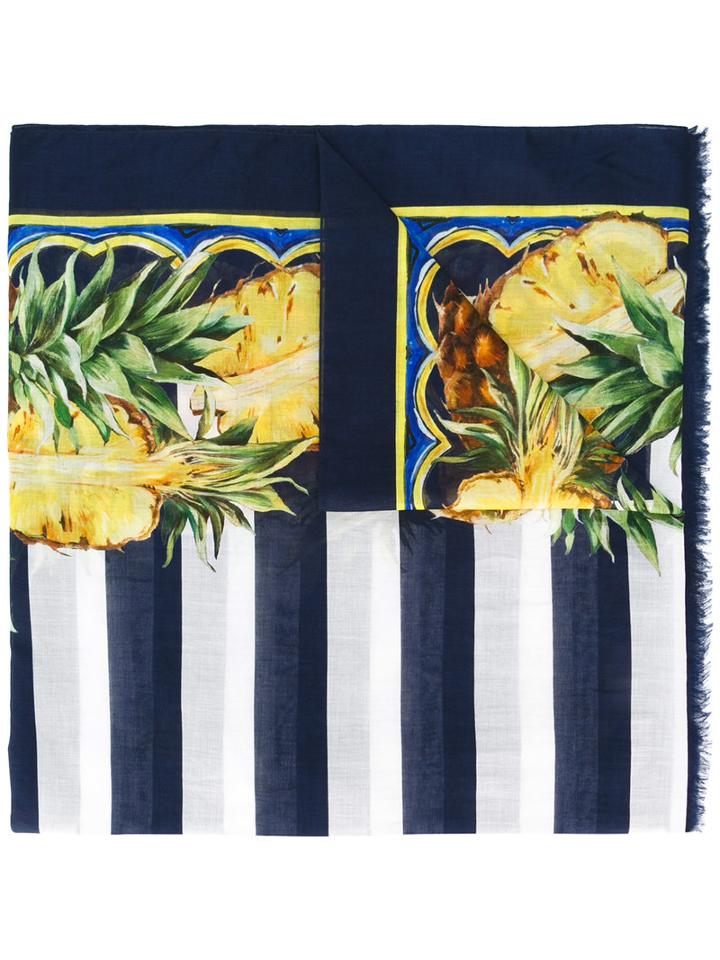 Dolce & Gabbana Pineapple Pattern Scarf, Women's, Blue, Cotton