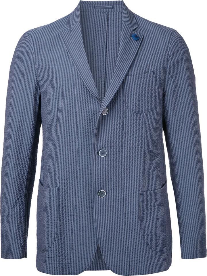 Lardini Striped Blazer, Men's, Size: 44, Blue, Cotton