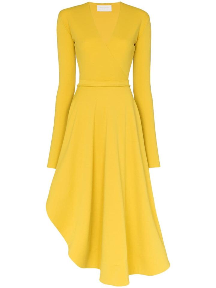 Esteban Cortazar V Neck Asymmetric Wrap Midi Dress - Yellow