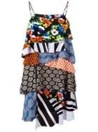 Msgm - Patch-effect Frilled Dress - Women - Silk/polyester - 40, Women's, Blue, Silk/polyester