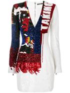 Balmain Sequin Embroidered Bodycon Dress - White