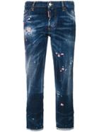 Dsquared2 Floral Embroidered Boyfriend Jeans - Blue