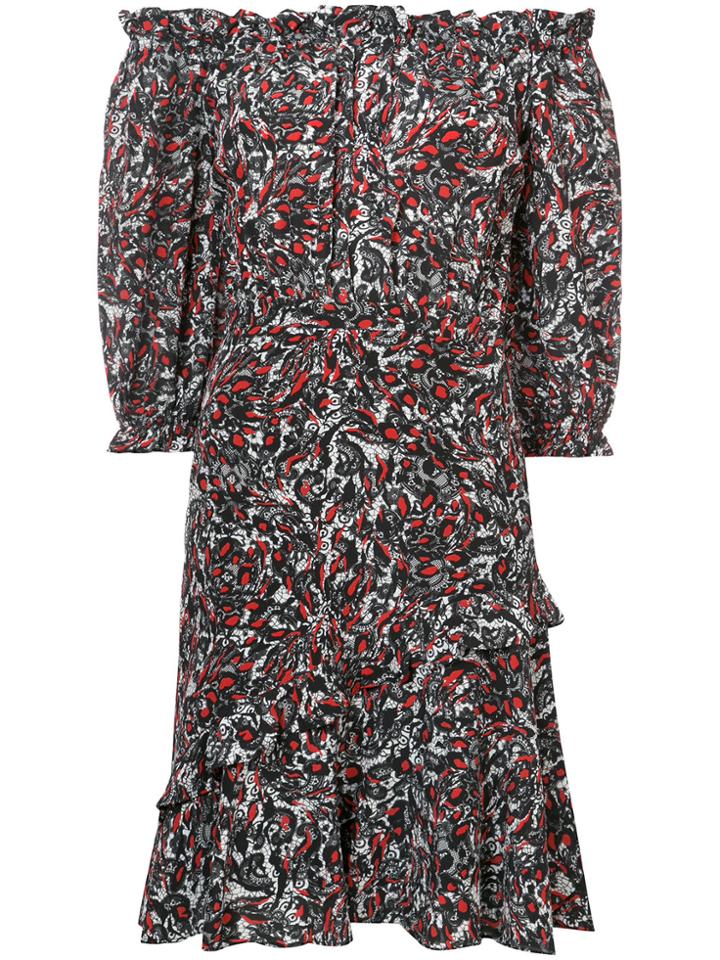 Saloni Floral Gathered Dress - Black
