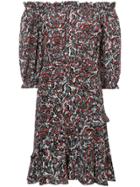 Saloni Floral Gathered Dress - Black