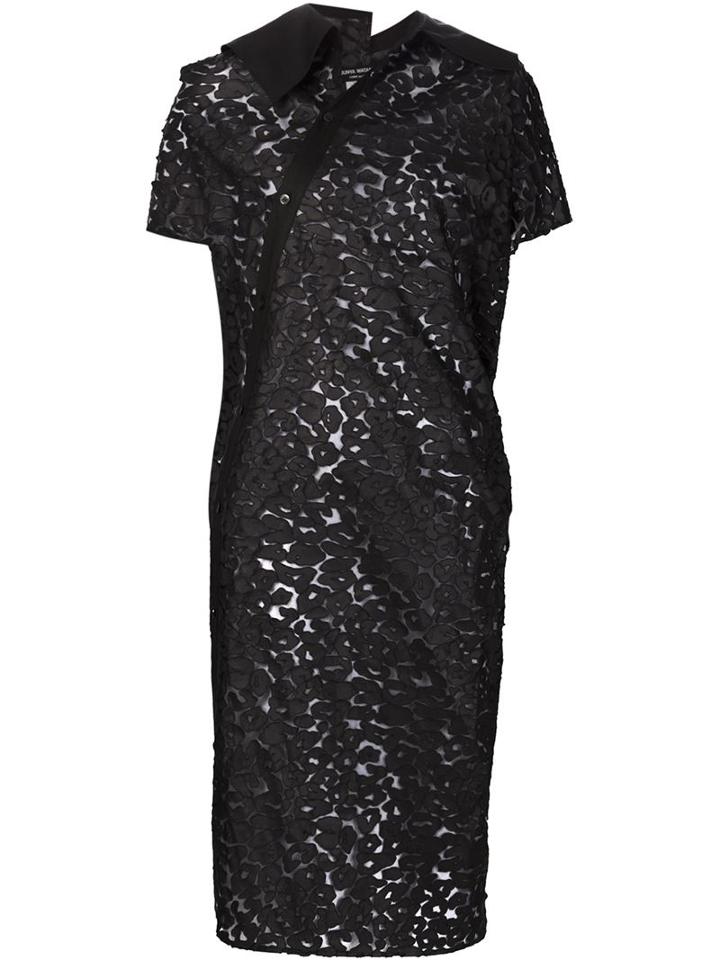 Junya Watanabe Comme Des Garçons Asymmetric Sheer Shirt Dress, Women's, Size: Small, Black, Polyester/linen/flax