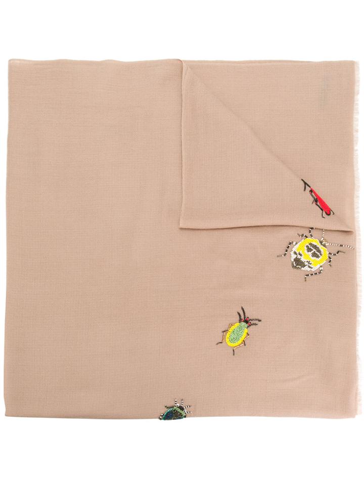 Janavi Embroidered Long Scarf - Brown