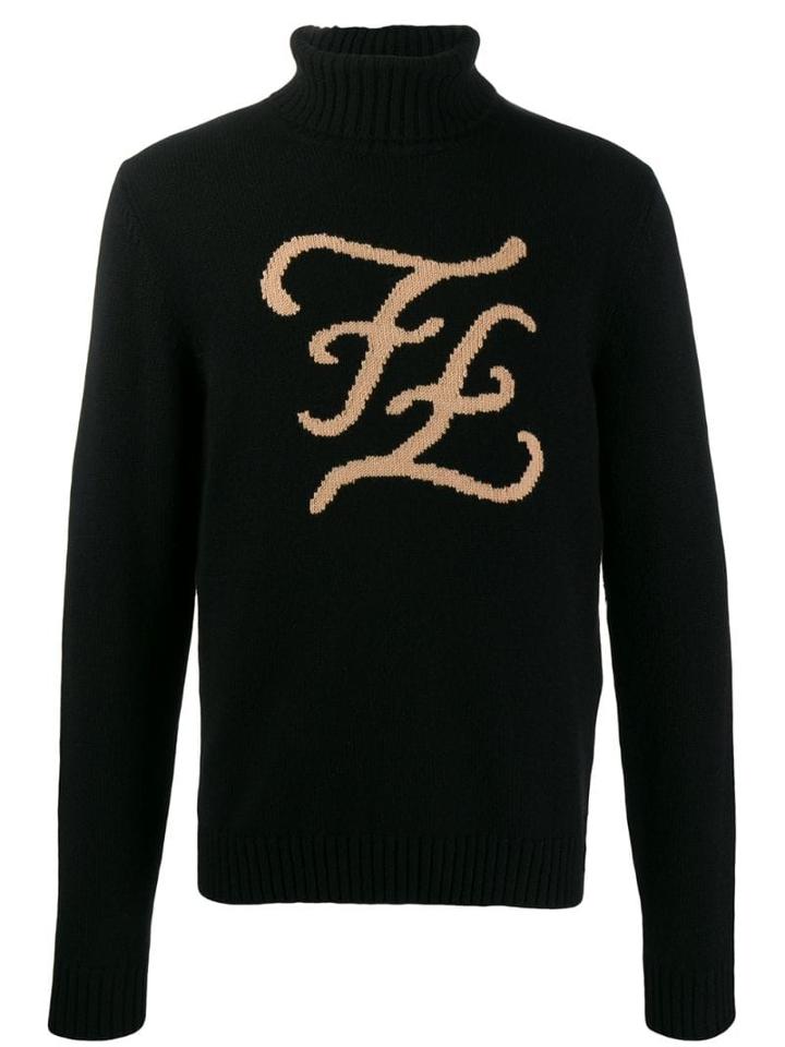 Fendi Ff Karligraphy Turtleneck Jumper - Black