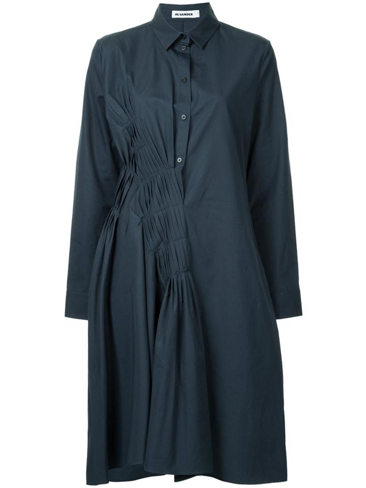 Jil Sander Pleated Detail Shirt Dress - Blue