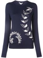 Oscar De La Renta Leaf Embroidered Pullover - Blue