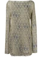 Mes Demoiselles Lace Print Long Sleeve Shift Dress, Women's, Size: 36, Nude/neutrals, Cotton/viscose