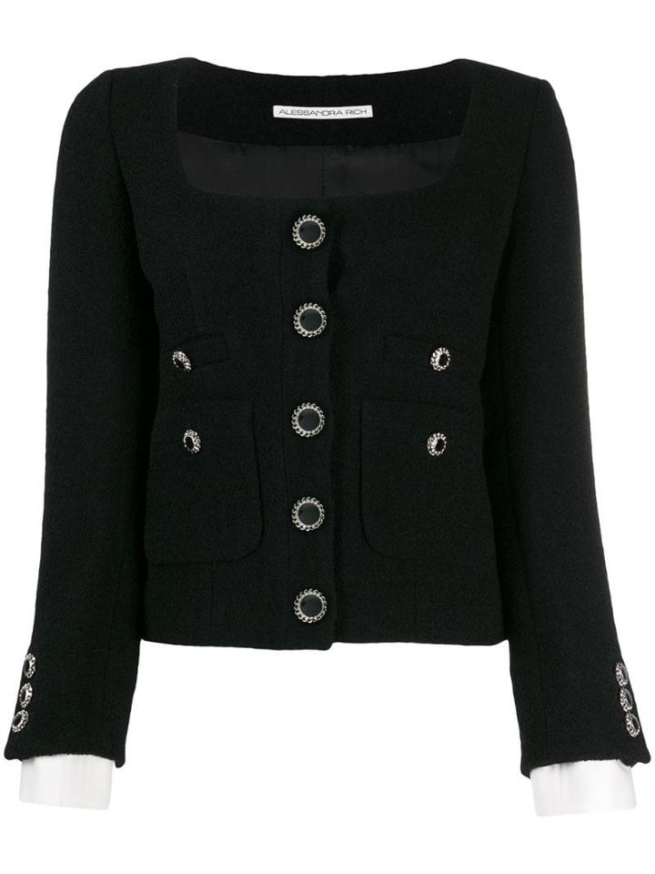 Alessandra Rich Fitted Scoop Neck Blazer - Black