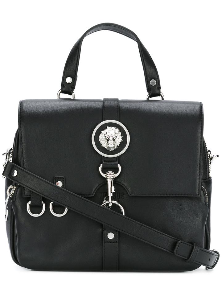 Versus Logo Plaque Shoulder Bag, Women's, Black, Lamb Skin