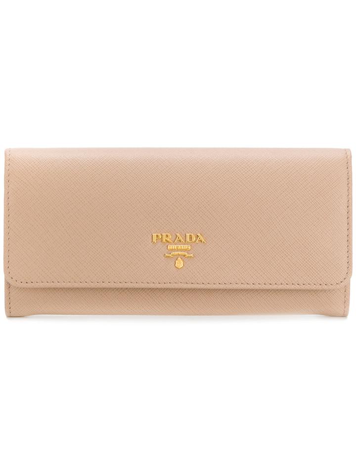 Prada Saffiano Foldover Wallet - Nude & Neutrals