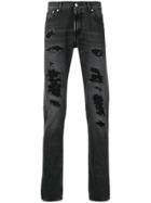 Alexander Mcqueen Distressed Straight Cut Jeans - Black