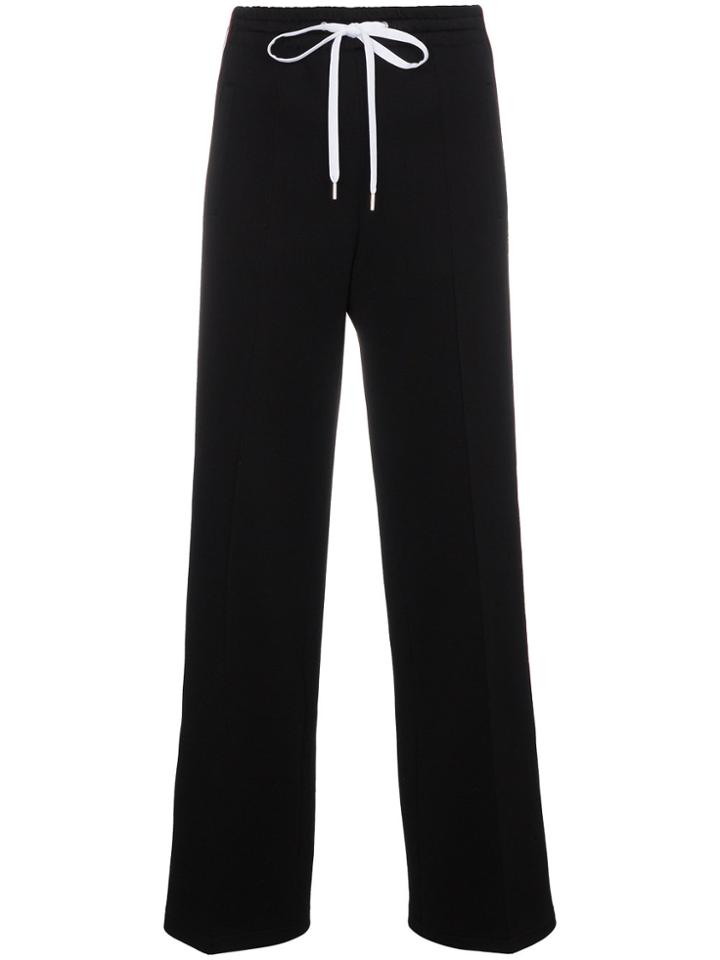 Miu Miu Contrast Logo Striped Trousers - Black