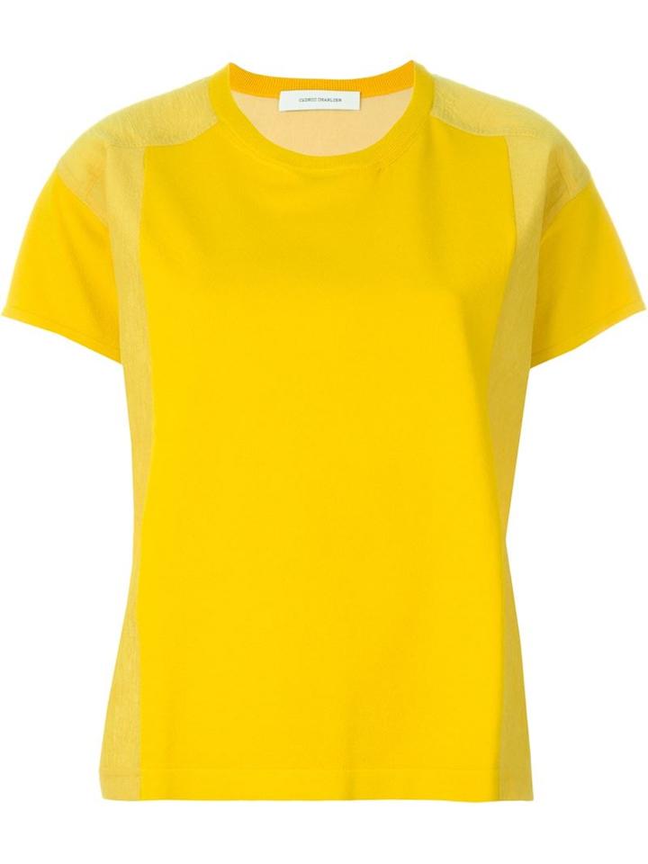 Cédric Charlier Panelled T-shirt, Women's, Size: 40, Yellow/orange, Rayon/polyester